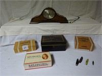 Mantle Clock, Pocket Knives, Cigar Boxes