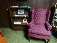 Upholstered Chair, Bookcase, Pictures, Doilies