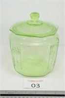 Green Depression Glass Decorative Jar