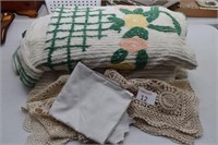 Vintage Chenile Bedspread & Assorted Doilies