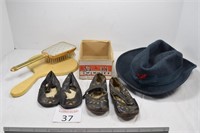 Vintage Children's Shoes, Brush, Mirror & Hat