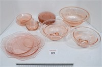 Assortment of Pink Depression Glassware