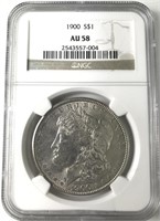 NGC 1900 Morgan Silver $1 Dollar AU 58