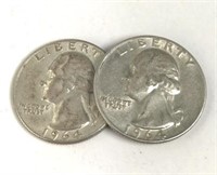 Pair of 1964-D Washington Silver Quarters