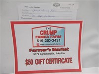 GIFT CERTIFICATE: $50 CRUMP FAMILY FARM