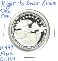 One Ounce Silver "Right to Bear Arms" - .999 Fine