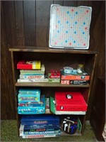 Bookcase & Assorted Board Games & Card Games
