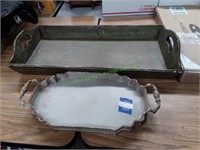 Green Wooden Tray & Metal Tray