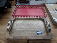 Wooden Tray & Red Metal Tray
