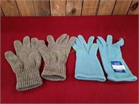 Light Blue Knit Gloves & Brown Knit Gloves