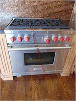 Wolf 6 burner gas stove: approx 36" x 27.5" x 36"