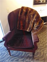 Brown cloth chair w/ blanket Approx 32" x 48"
