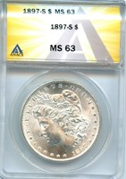 1897-S Morgan Silver Dollar - ANACS Grade MS-63,