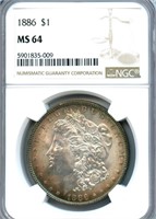 1886 Morgan Silver Dollar - NGC MS-64, Very Nice