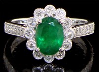 14kt White Gold 1.60 ct Emerald & Diamond Ring