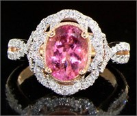 14kt Gold 1.98 ct Pink Tourmaline & Diamond Ring