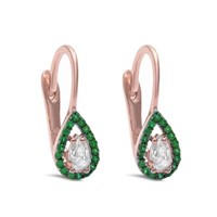 Rose Gold Pear Shape Emerald & White Cz Earrings