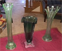 3 Green Vases