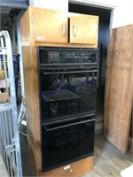 WOOD  CABINET W/ BUILT-IN DOUBLE OVEN,