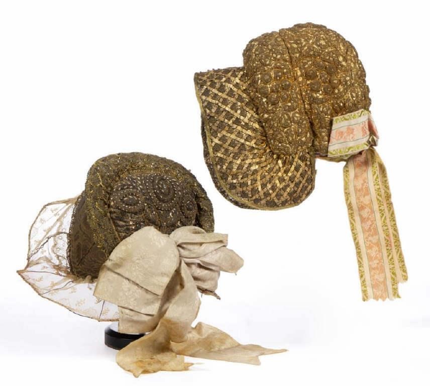 Sample of a collection of antique German folk headdresses and bonnets. From the collection of the late Irene Sarnelle, Staunton, VA
