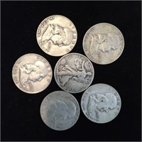 (6) Silver Half Dollars Franklin/Walking Liberty