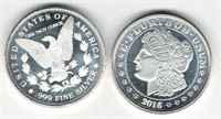(2) 2016 Proof Silver Rounds .999 Fine