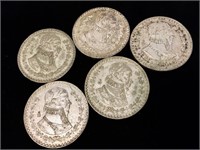 (5) Mexician Un  Peso Silver