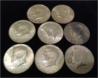 (8) 1965-1969 40% Silver Half Dollars $4 Face