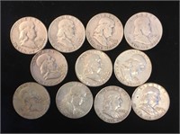 (11) 90% Silver Franklin Halfs $5.50 Face Value