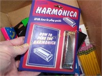 Box Lot Harmonica and Misc Items