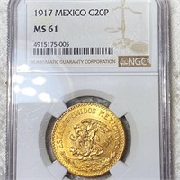 1917 Mexican Gold 20 Pesos NGC - MS61