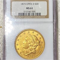 1873 $20 Gold Double Eagle NGC - MS61
