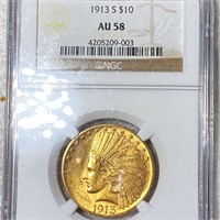 1913-S $10 Gold Eagle NGC - AU58