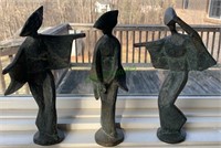 Set of three bronze iron maidens - unsigned.