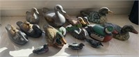 Gaggle of 15 ducks - wood, ceramic and two