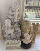 Two Greek figures, plastic angel figure, bust of