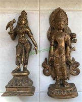 2 antique brass Indian goddesses - both about 8
