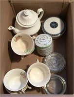 Box lot - English China, clear coasters, tea cups