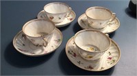 Early 1800s tea cups and saucers - hand painted,