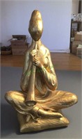 Ceramic sculpture - gold tone female musician.