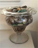 9 inch tall cut glass compote with rocks