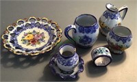 Portuguese glass lot - beautifully decorated blue