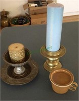 Mixed lot - brass candle holder, Bennington