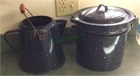 Enamel steamer and water pitcher - four piece lot