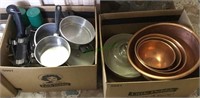Box lot - kitchenware, cook pans, large ceramic