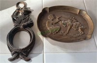 Bronze oval tray with a goat, an iron cowboy