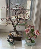 3 faux trees - large cherry tree with plastic