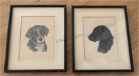 2 dog pencil drawings by Gladys Hopkins - one of