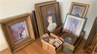 15 framed prints and a box of miniature frames.