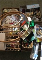 Sewing lot - quilting rings, brass wire, threads,